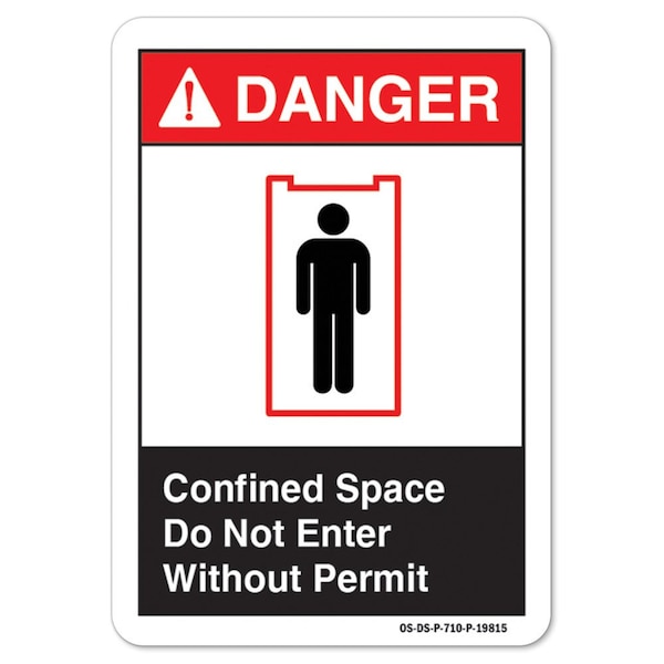 ANSI Confined Space Do Not Enter W/O Permit, W/ Graphic 18in X 12in Rigid Plastic, 1218-L-19815